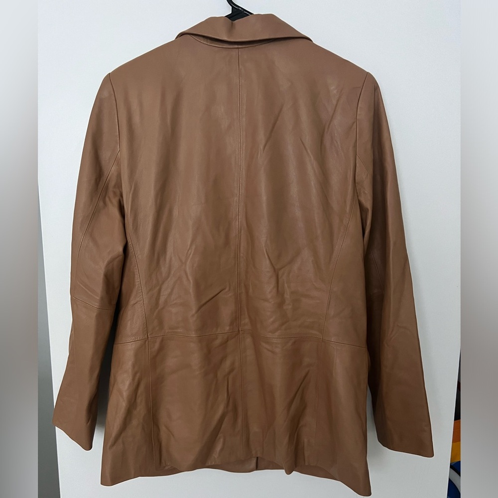 A Lord & Taylor Leather Blazer. Dark Tan, size medium. - Picture 2 of 4